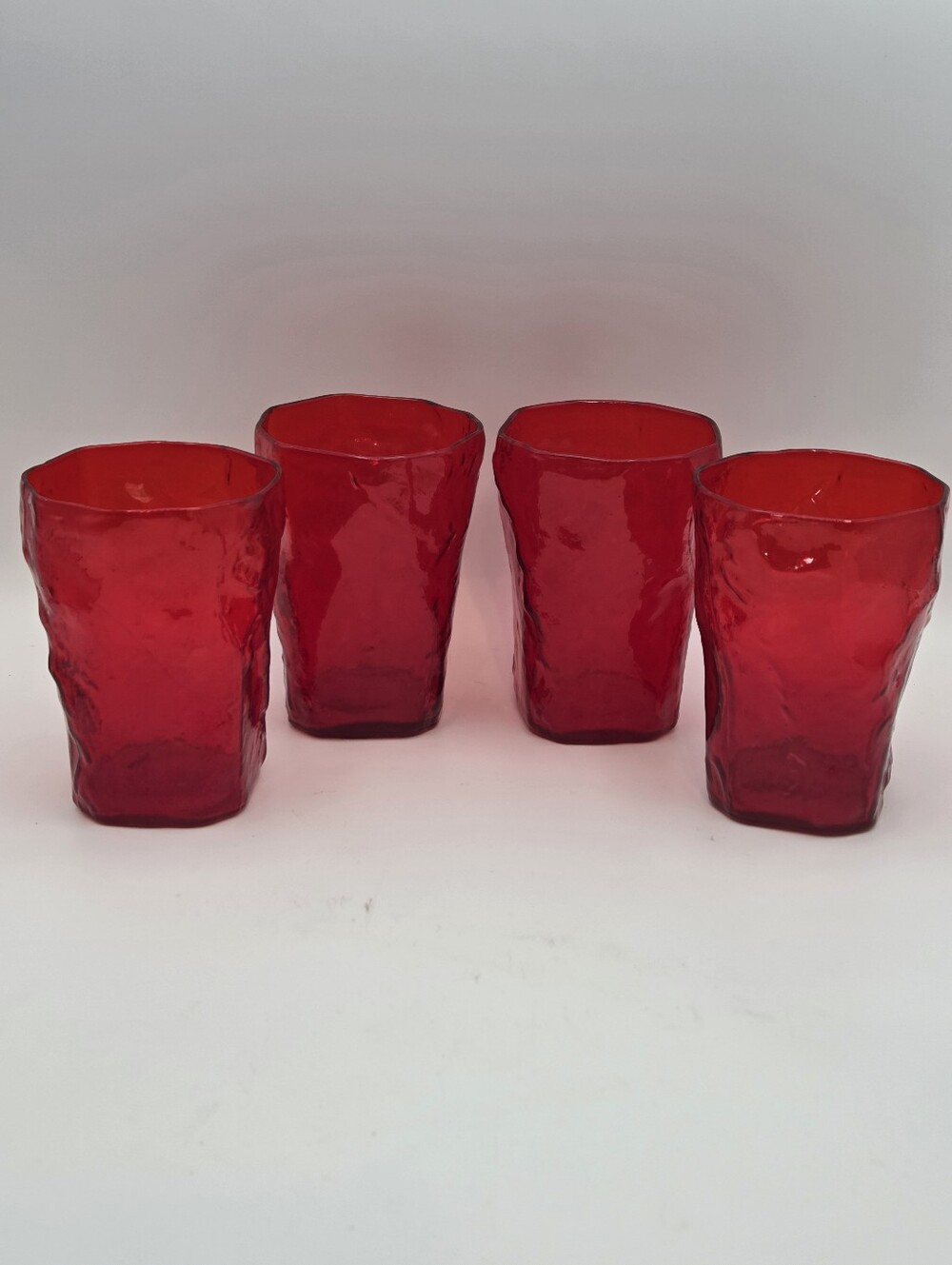 Vintage Crinkle Ruby Morgantown 10 Ounce Flat Tumblers